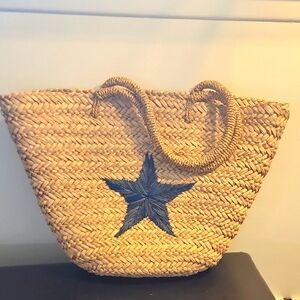 Blue Star Straw Tote Bag